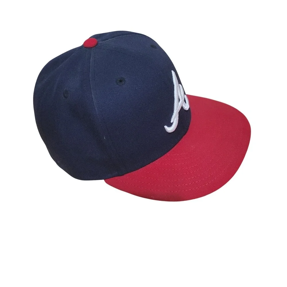 New Era 59FIFTY Atlanta Braves Fitted Hat Navy Red MLB On-Field Cap Size 7 3/8